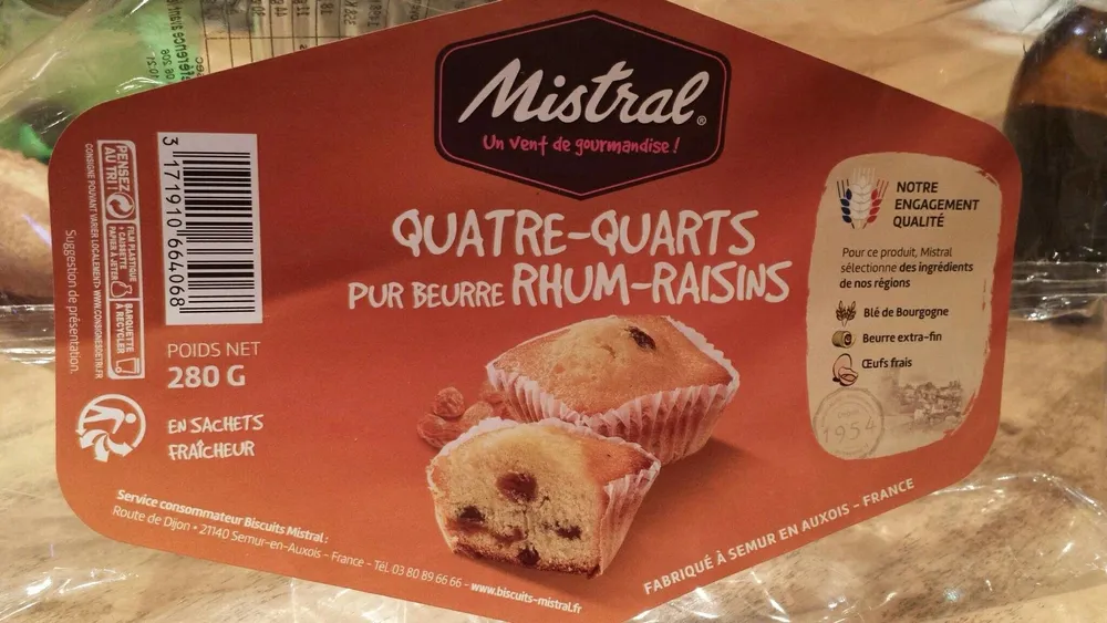 QUATRE QUARTS RHUM RAISINS 280 gr