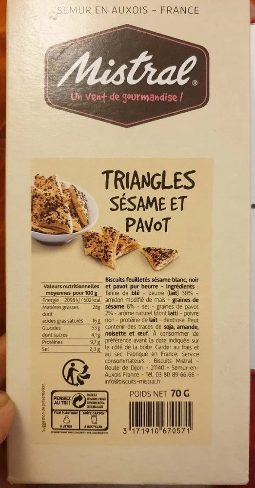 Triangle sesame pavot