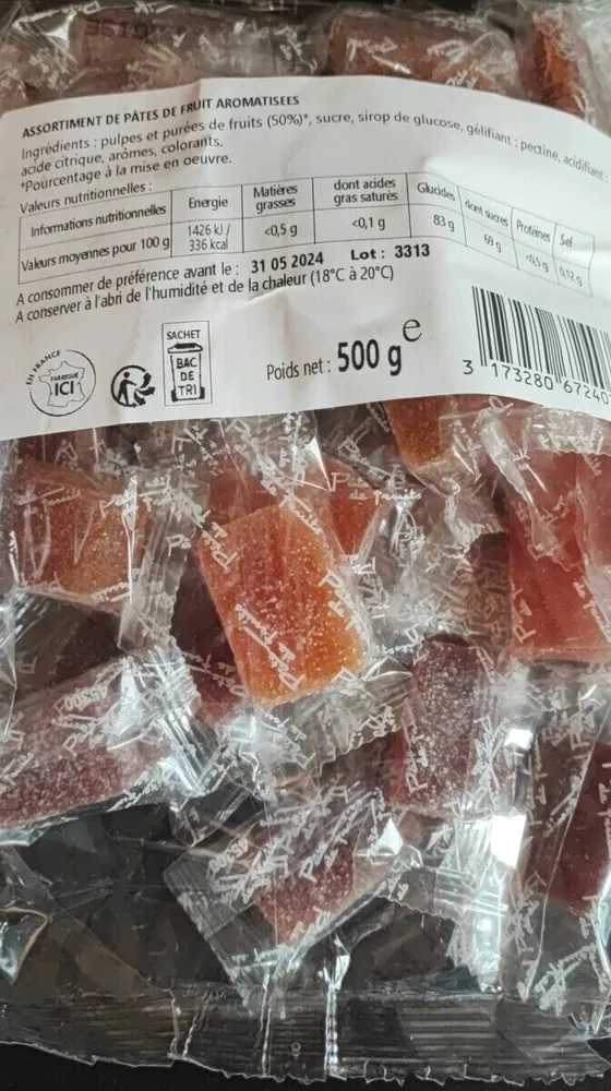 Assortiment de pâtes de fruit aromatisées