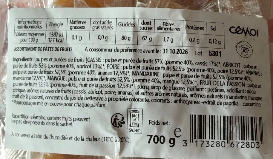 Assortiment de pâtes de fruits