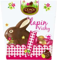 Moulage Lapin Vichy en chocolat au lait garni d'oeufs au praline
