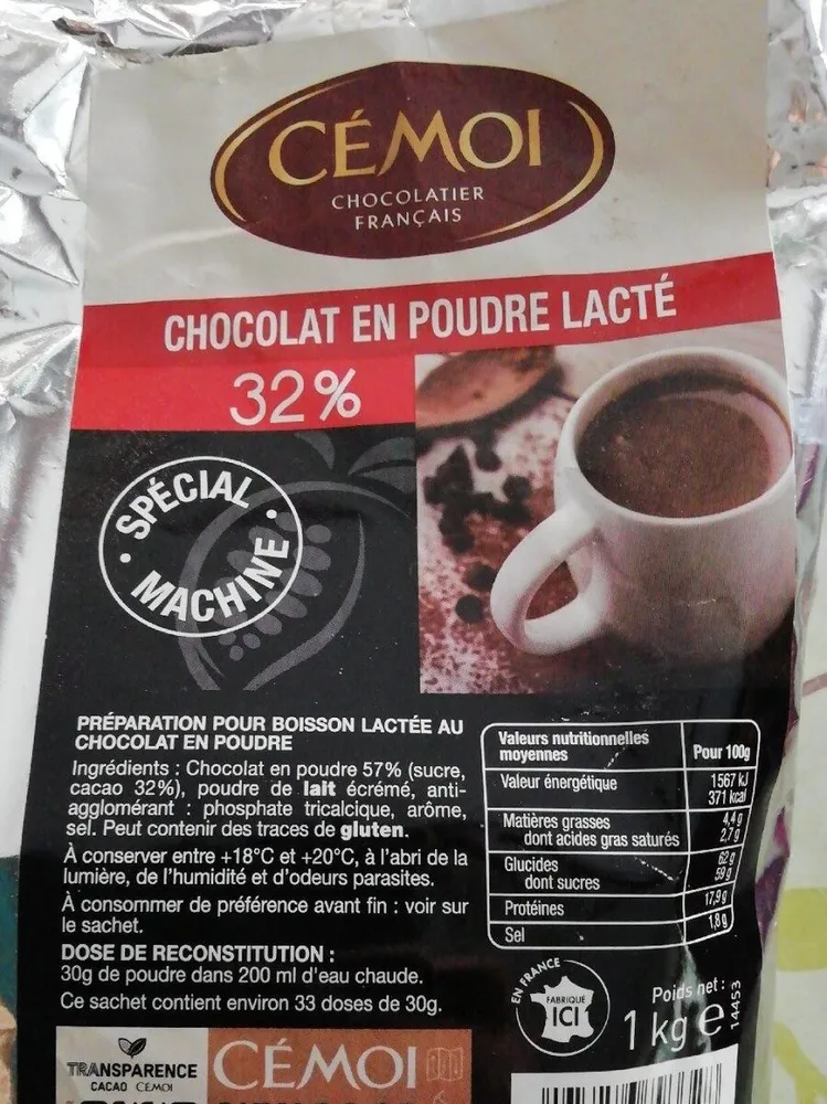 Chocolat en poudre lactée Cémoi