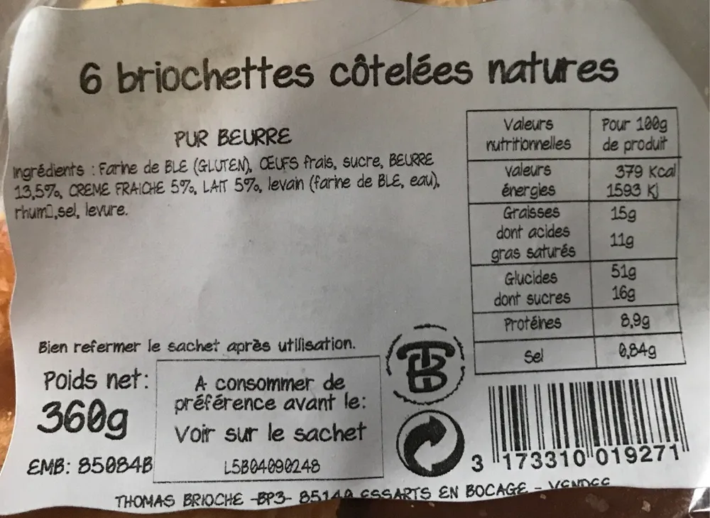 Briochettes côtelées natures
