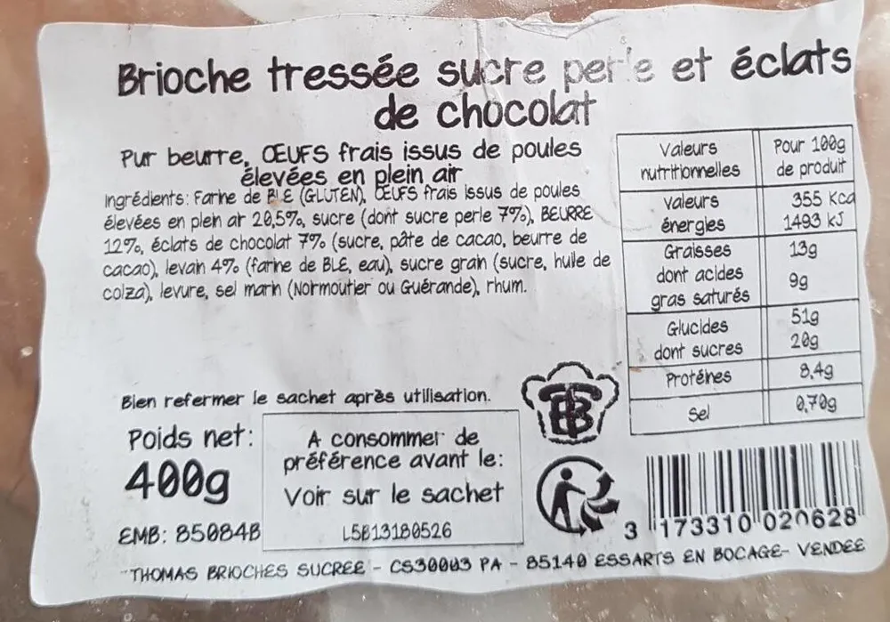 Brioche aux perles de sucre et éclats de chocolat