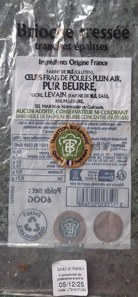 Brioche tressée en tranches épaisses pur beurre