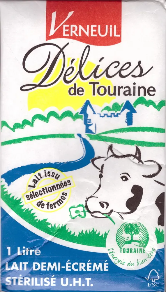 Délices de Touraine, Lait Demi-Écrémé Stérilisé UHT