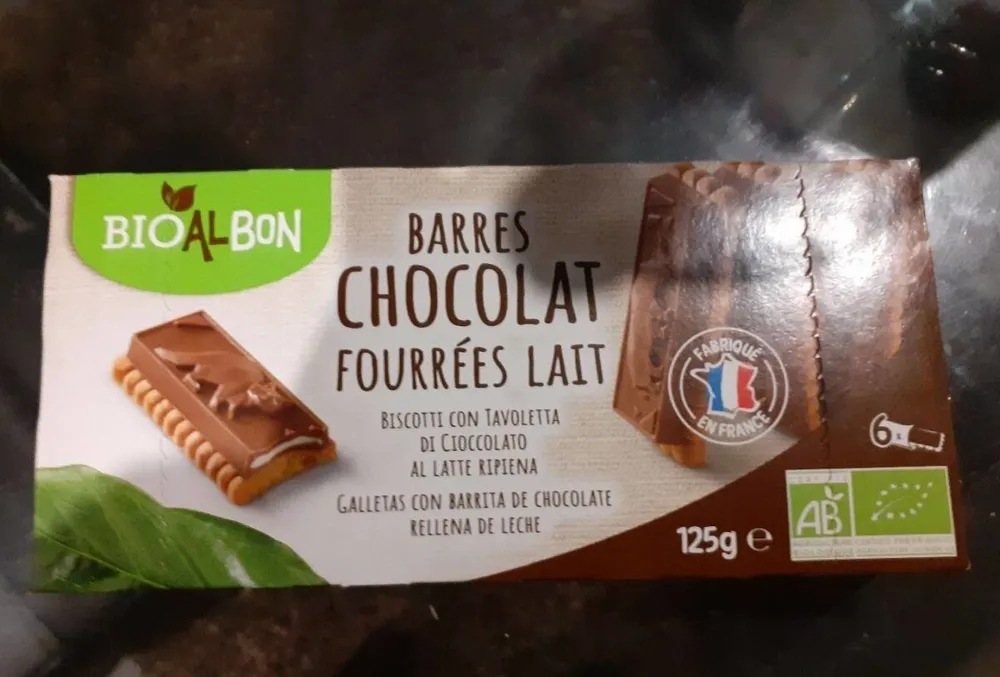Barres chocolat fourrées lait