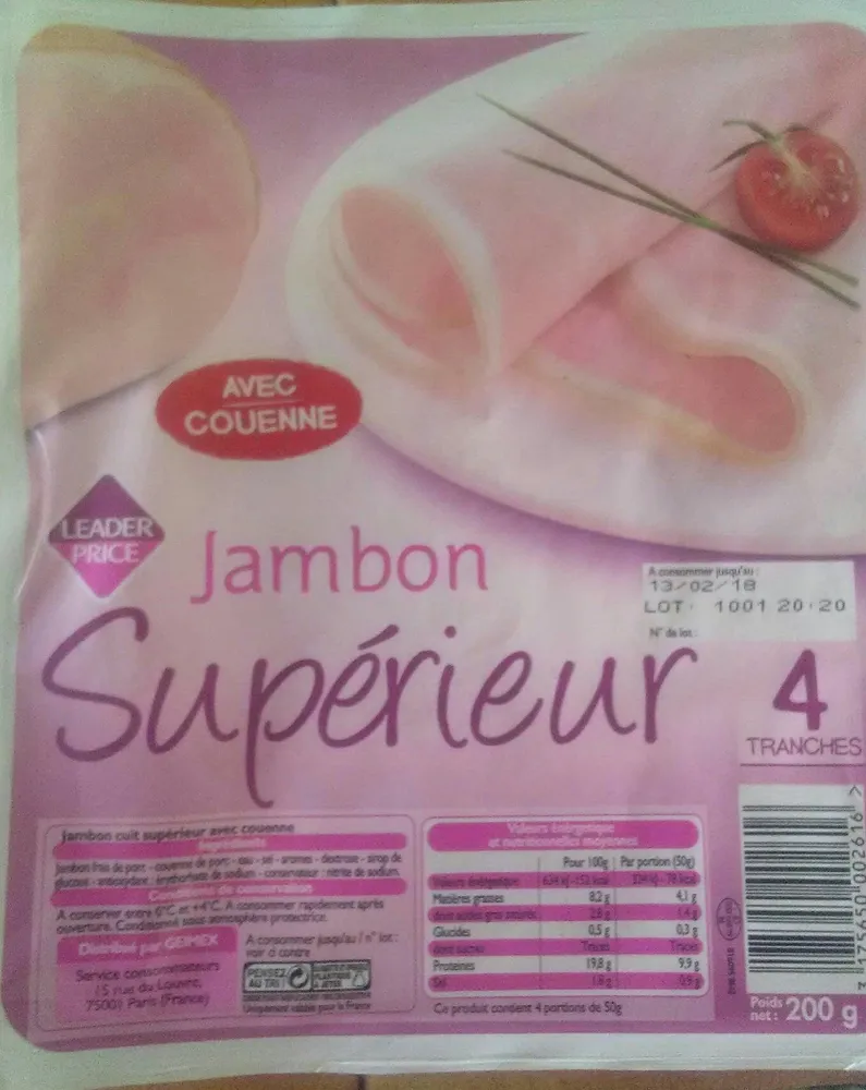 Jambon cuit supérieur avec couenne