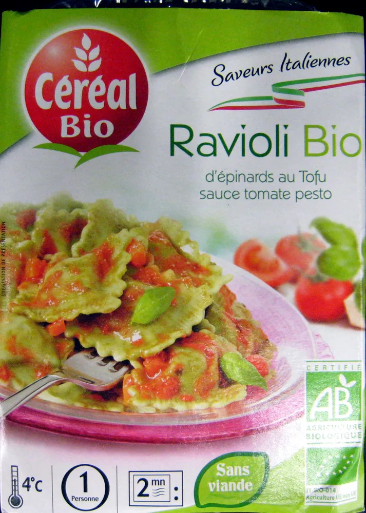 Ravioli d'épinards au Tofu sauce tomate pesto Bio