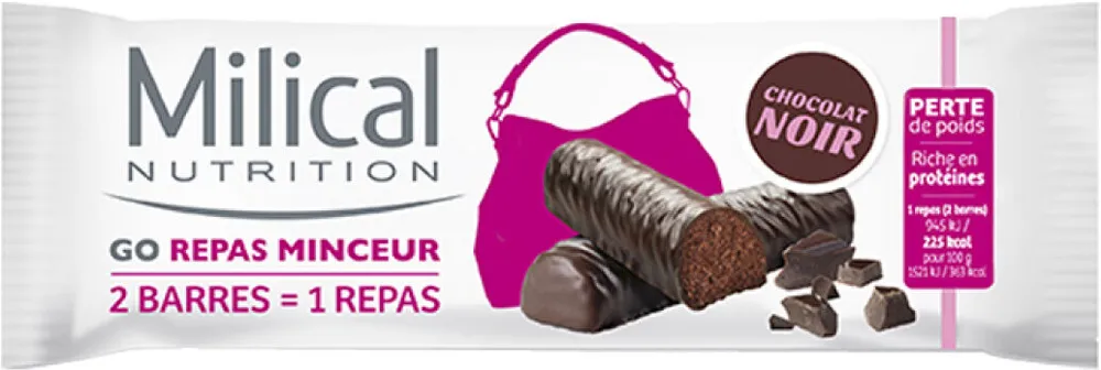 Milical Go Repas Minceur, 2 Barres Chocolat Noir