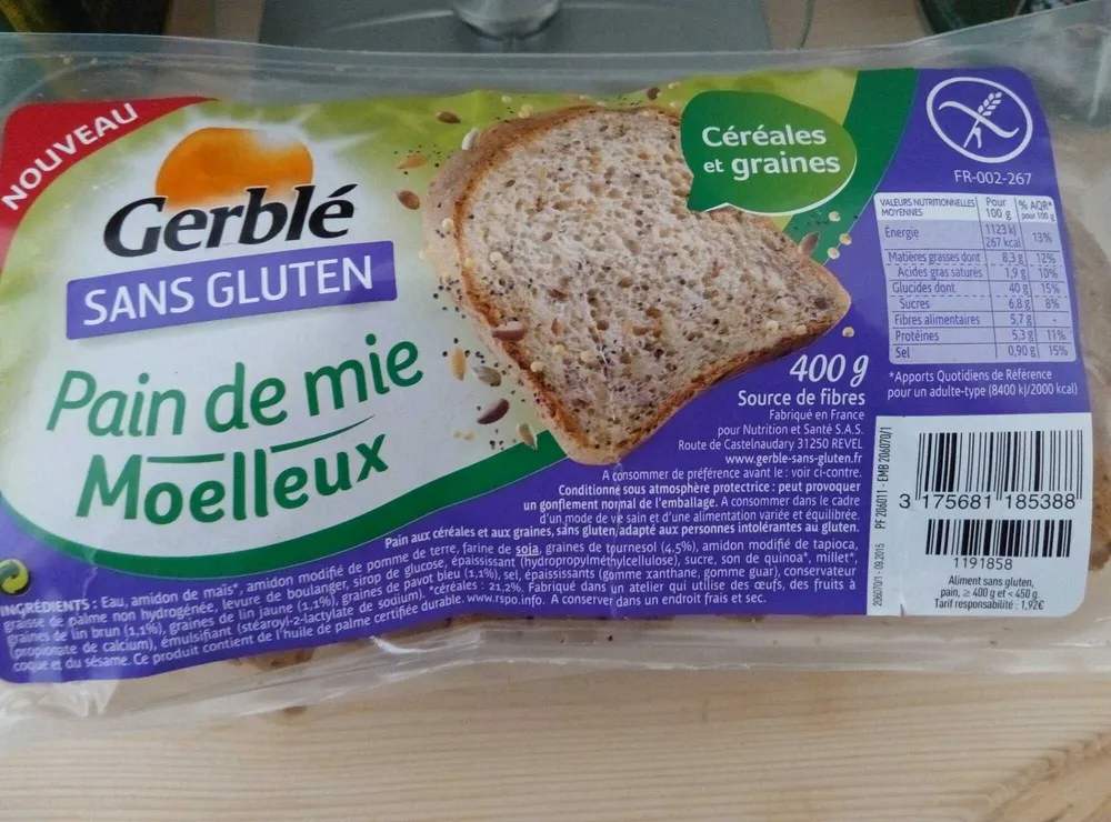 Pain de mie cereales sans gluten