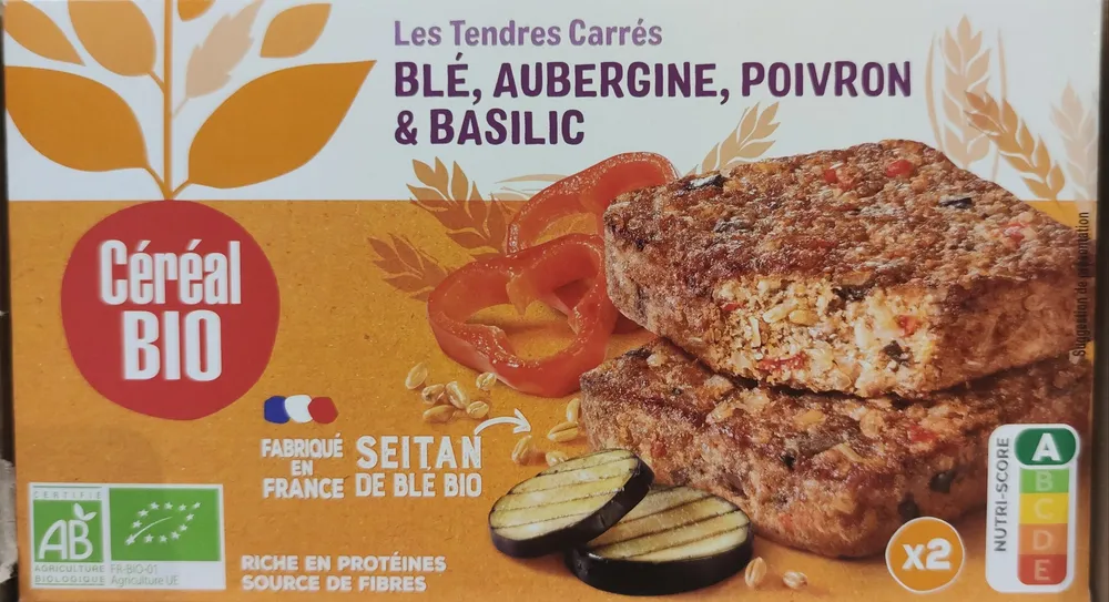 Tendres carrés de blé aux aubergine, poivron,  basilic
