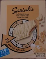 Multivitamin cereal bars covered with white chocolate
