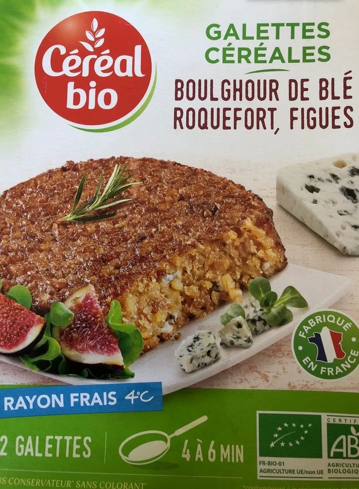 Galettes céréales boulghour de blé, roquefort, figues
