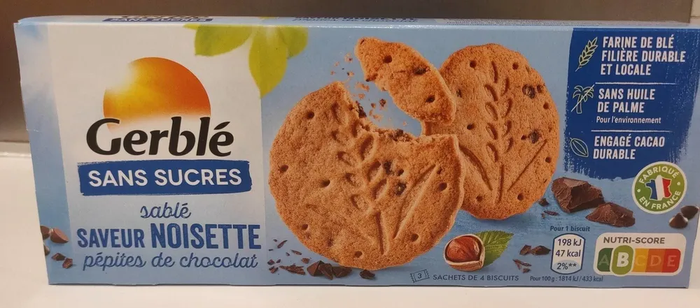 Gerblé sans sucres sablé saveur noisette pépites de chocolat
