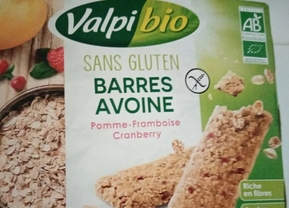 Barre avoine pomme framboise cranberry sans gluten