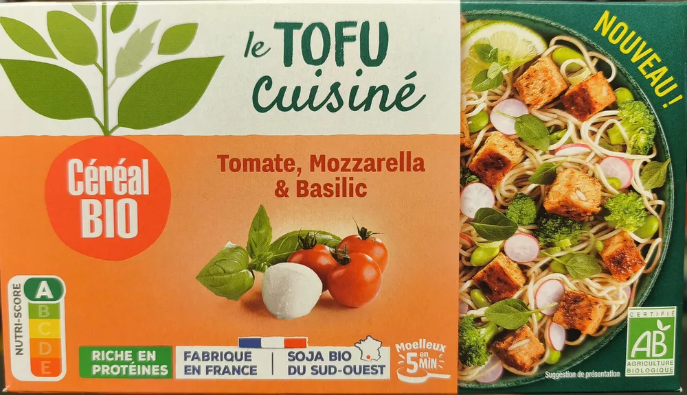 Tofu cuisiné tomate, Mozzarella et basilic