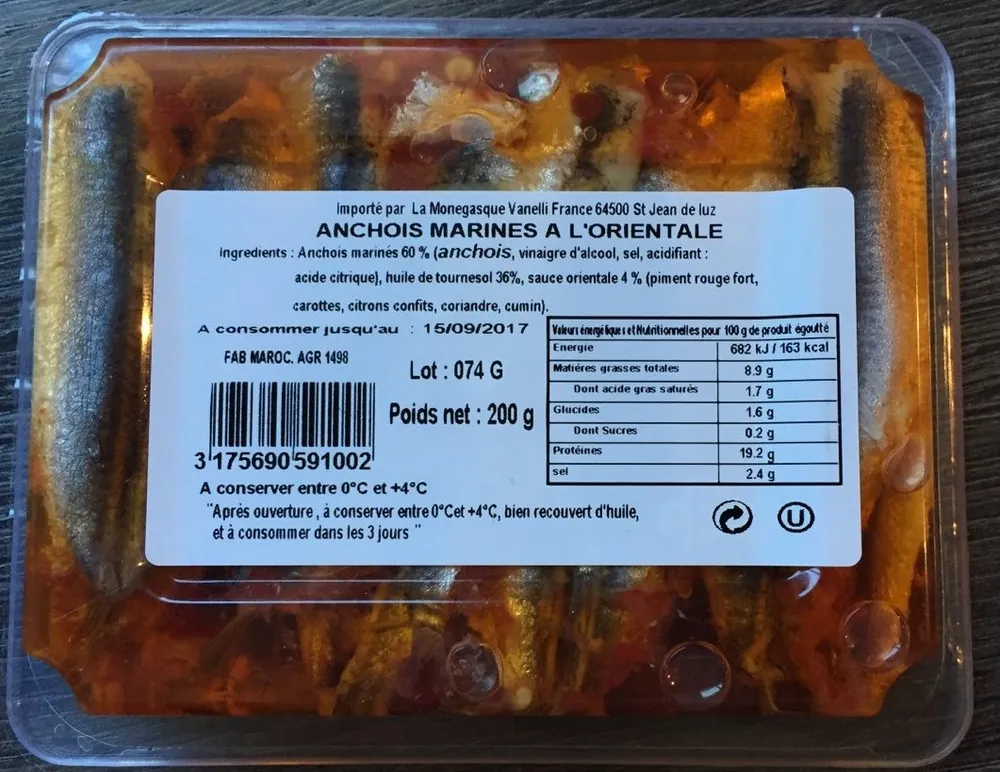 Filets d'anchois marines à l'Orientale