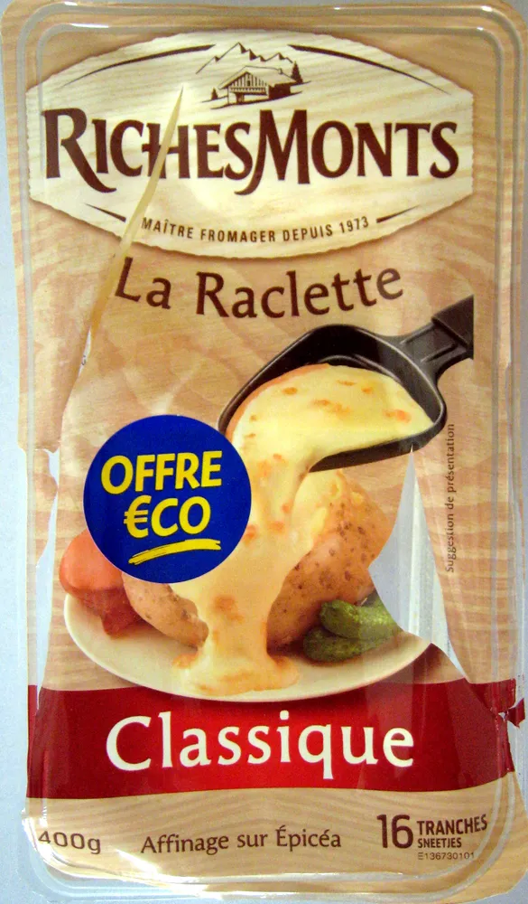 Raclette Classique 400 g 16 tranches Richesmonts