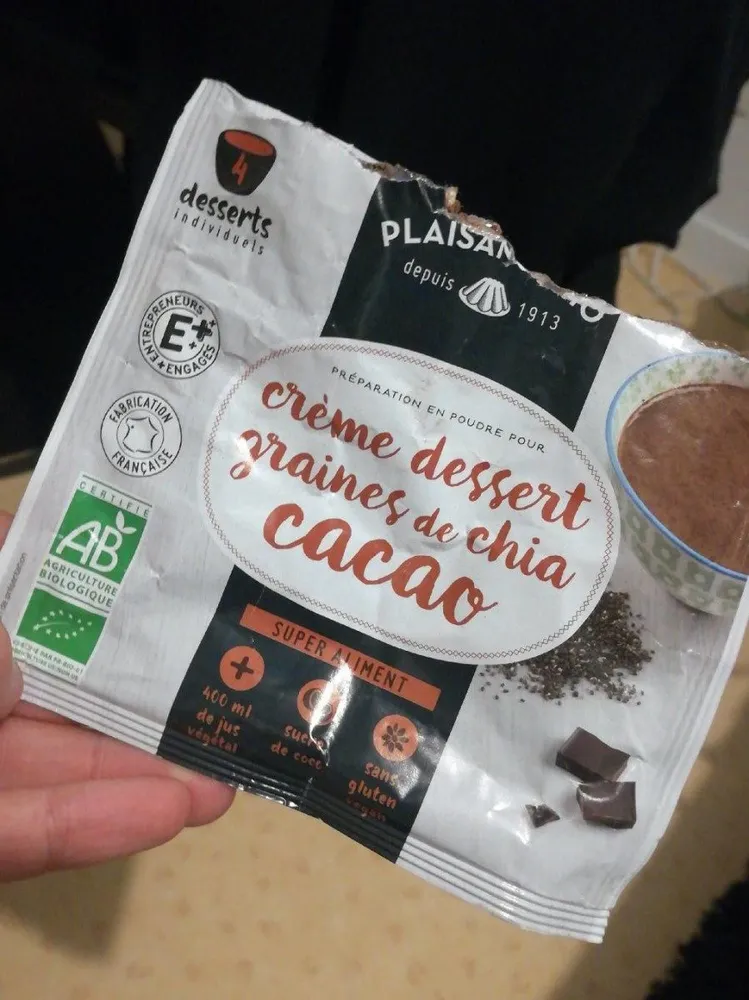 Crème dessert graines de chia et cacao