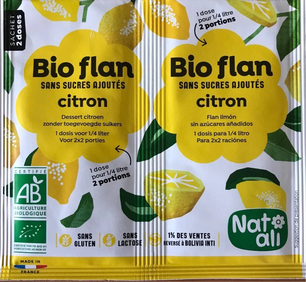 Bioflan citron, préparation en poudre pour entremets citron, aromatisé