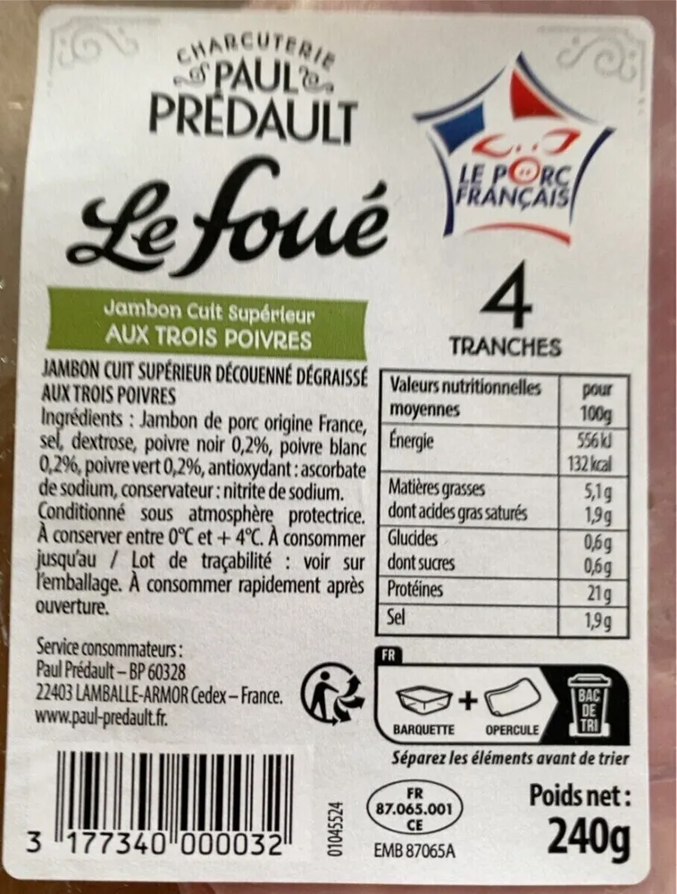 Jambon cuit supérieur AUX TROIS POIVRES