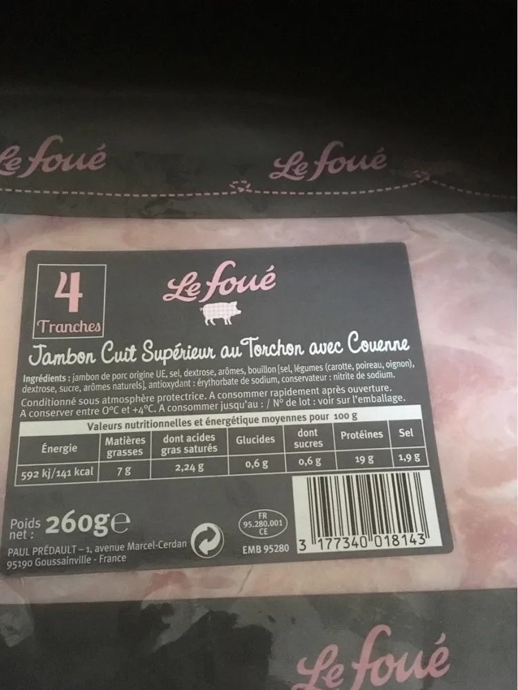 Jambon cuit supérieur au torchon