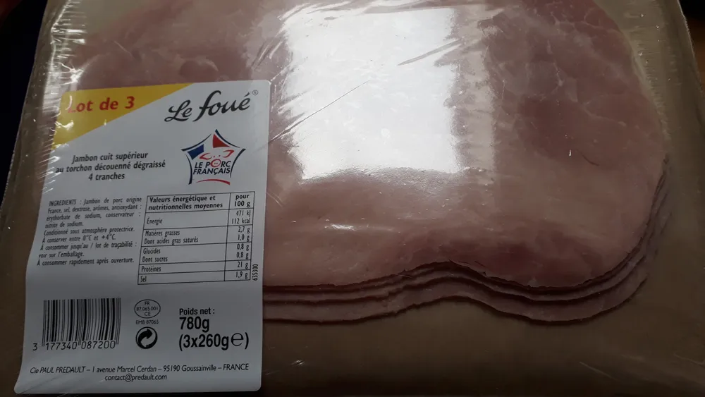 Jambon cuit supérieur - 12 tranches