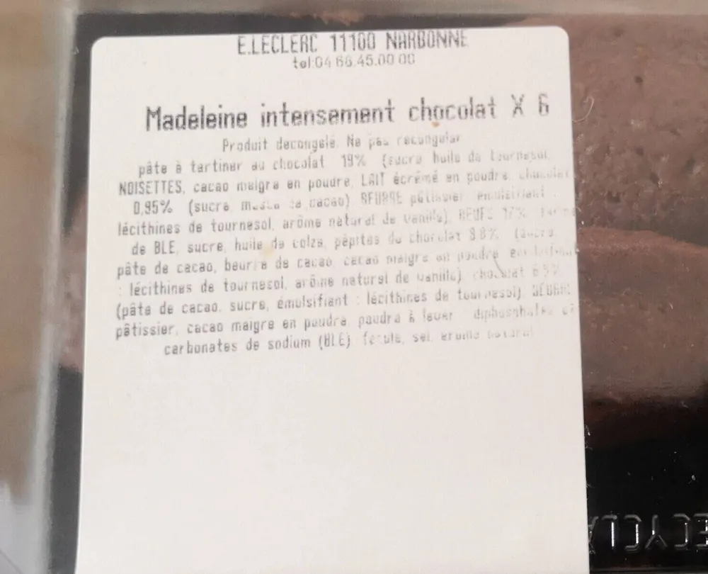 Madeleine intensément chocolat