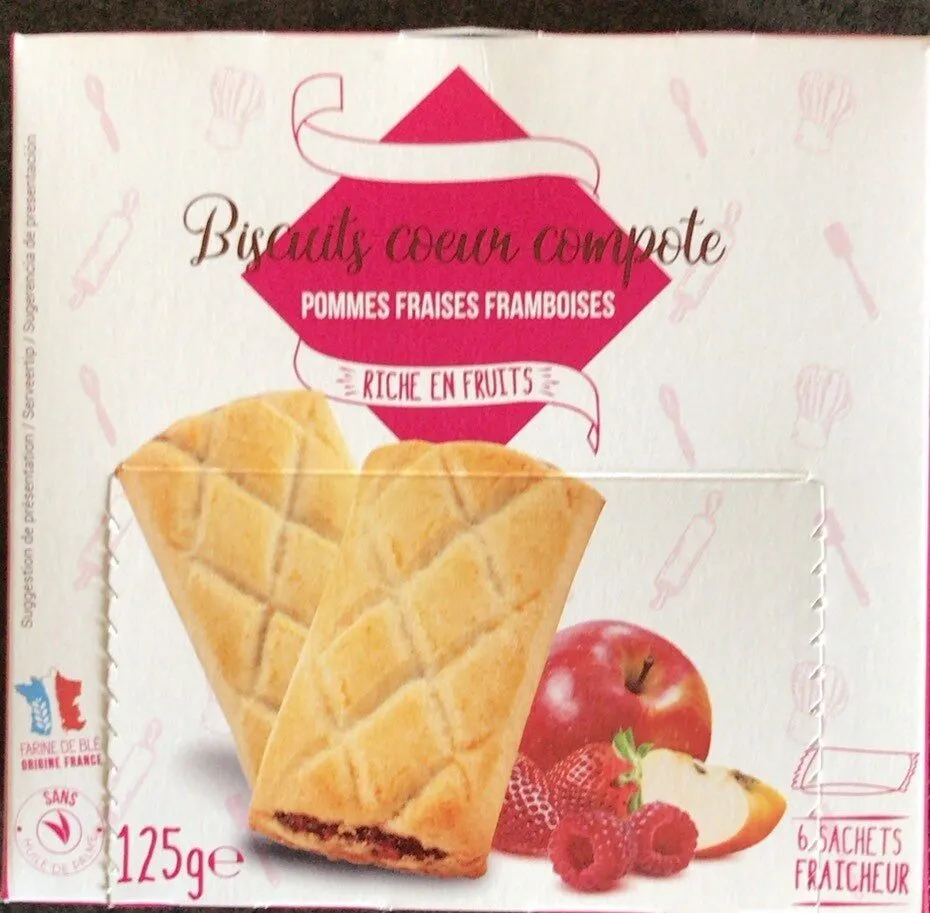 Biscuits coeur compote Pommes Fraises Framboises