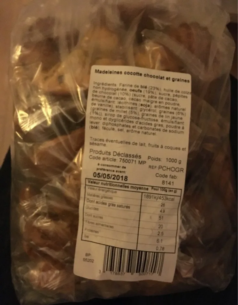 Madeleine cocotte chocolat et graines