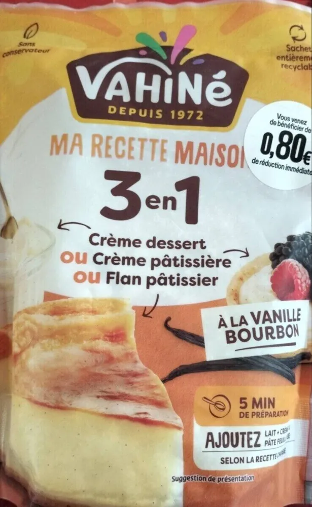 MA RECETTE MAISON 3 en 1 Crème dessert ou Crème pâtissière ou Flan pâtissier À LA VANILLE BOURBON