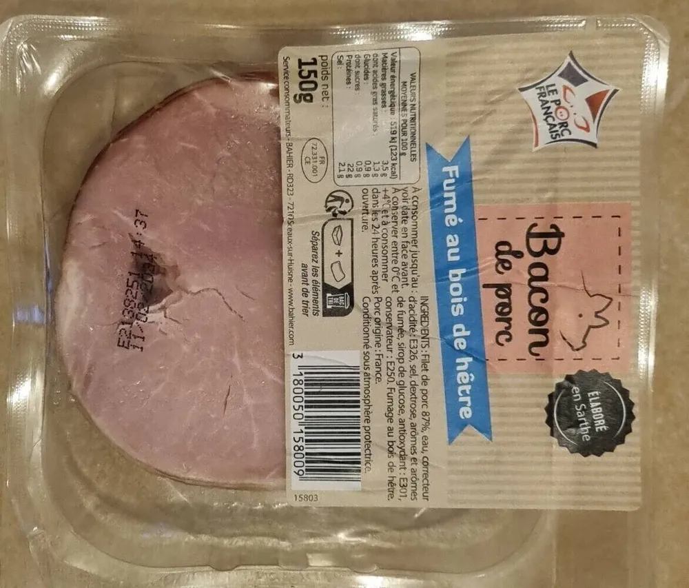 Bacon de porc fumé au bois de hêtre
