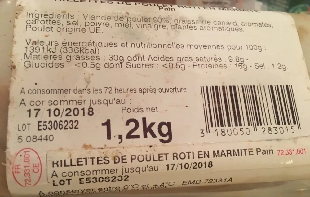 Rillettes de poulet roti en marmite