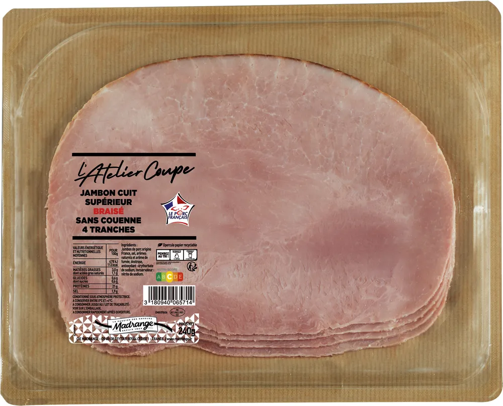 Jambon cuit superieur braise sans couenne 25% rembourses