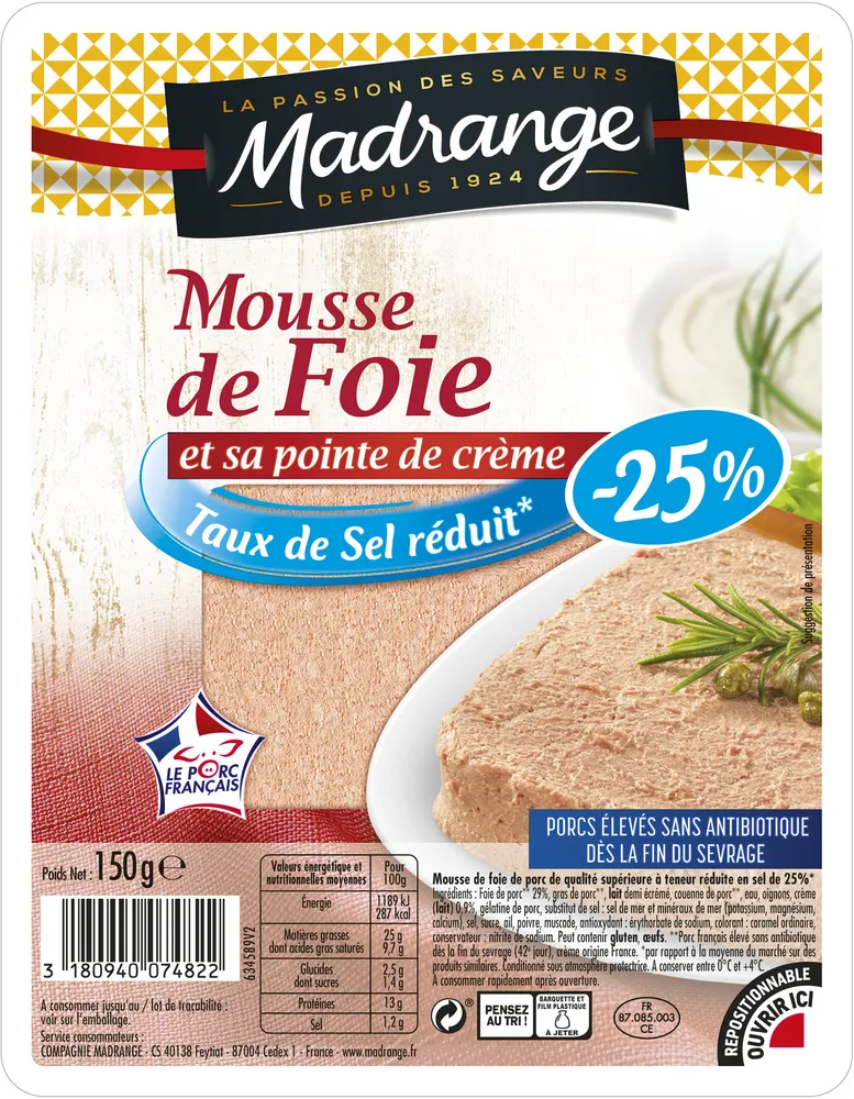 Mousse de Foie et sa pointe de crème - Taux de sel réduit* (-25%)