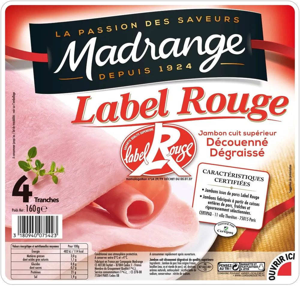 Jambon cuit supérieur Label Rouge sans couenne