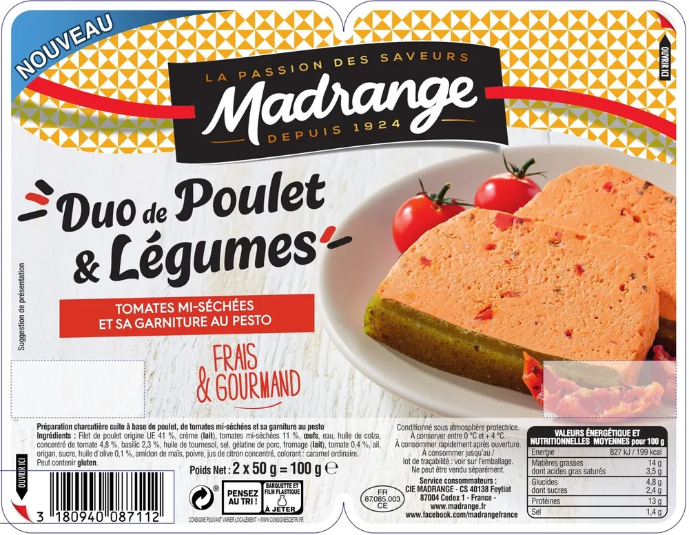 Duo de Poulet & Légumes Tomates mi-séchées et sa garniture au pesto