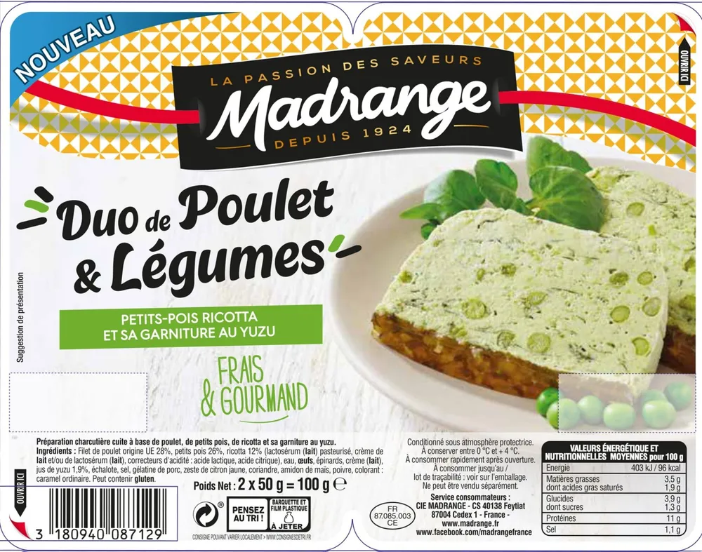 Duo de poulet et légumes petits-pois ricotta et sa garniture au Yuzu