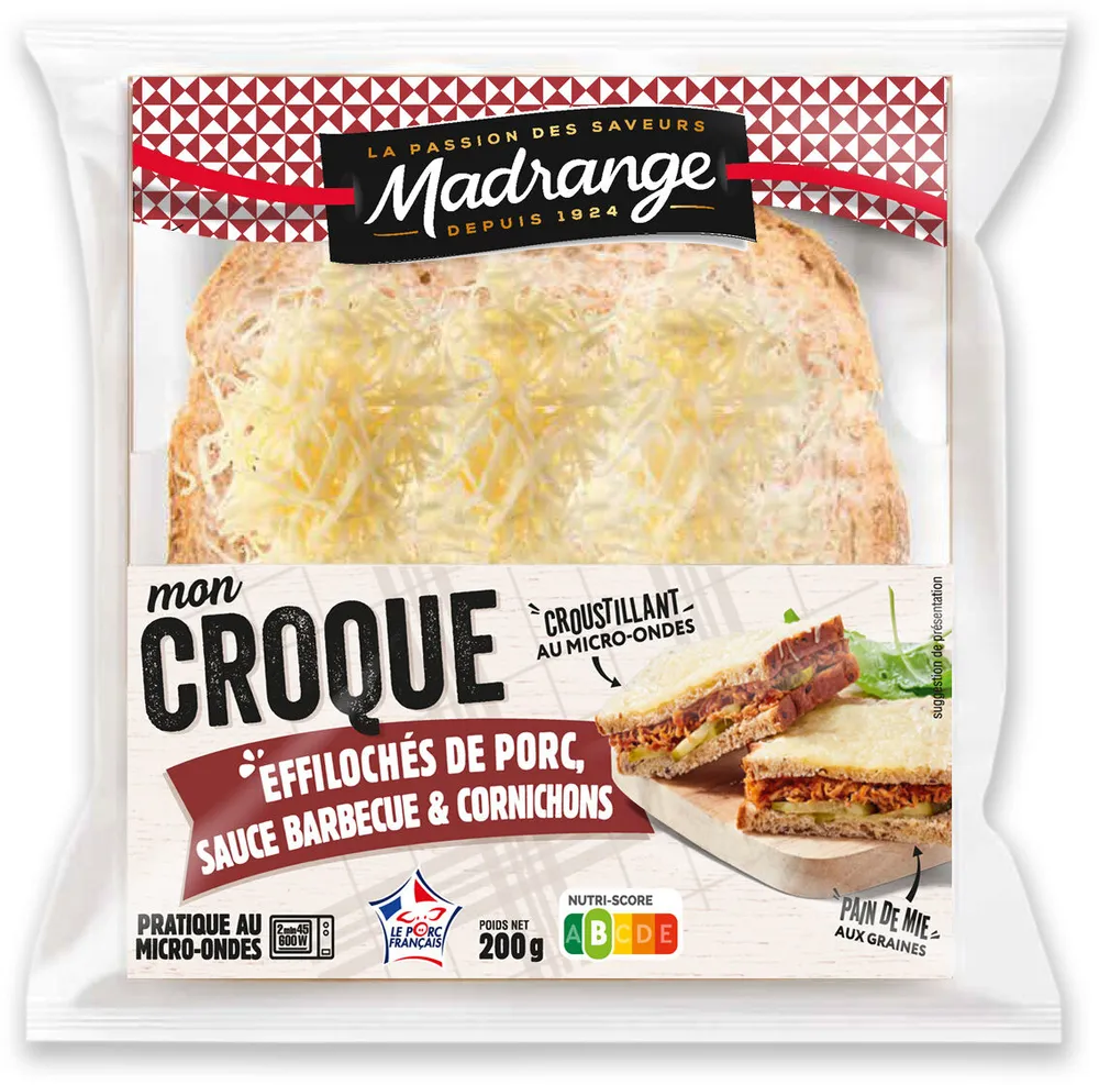 Mon croque Effilochés de porc sauce barbecue et cornichons