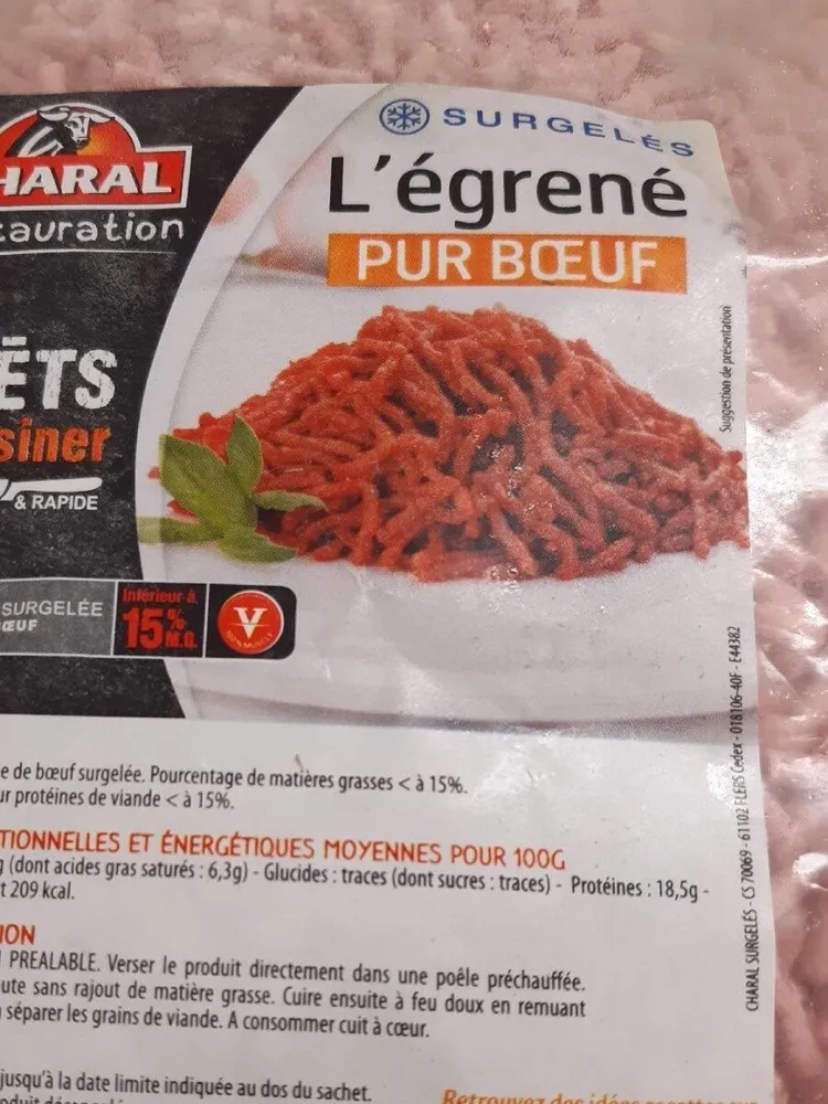 Egrene charal pur boeuf 15% mg