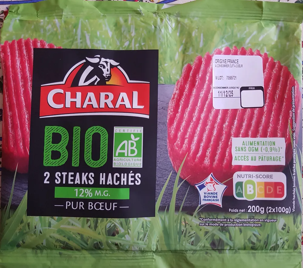 2 Steaks hachés 15% MG pur bœuf Bio