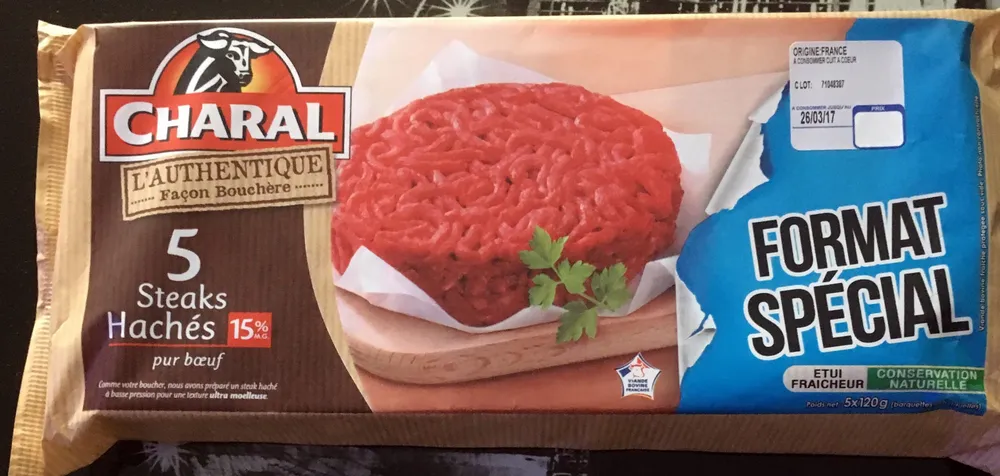 5×120 g steaks hachés Charal pur bœuf 15 %