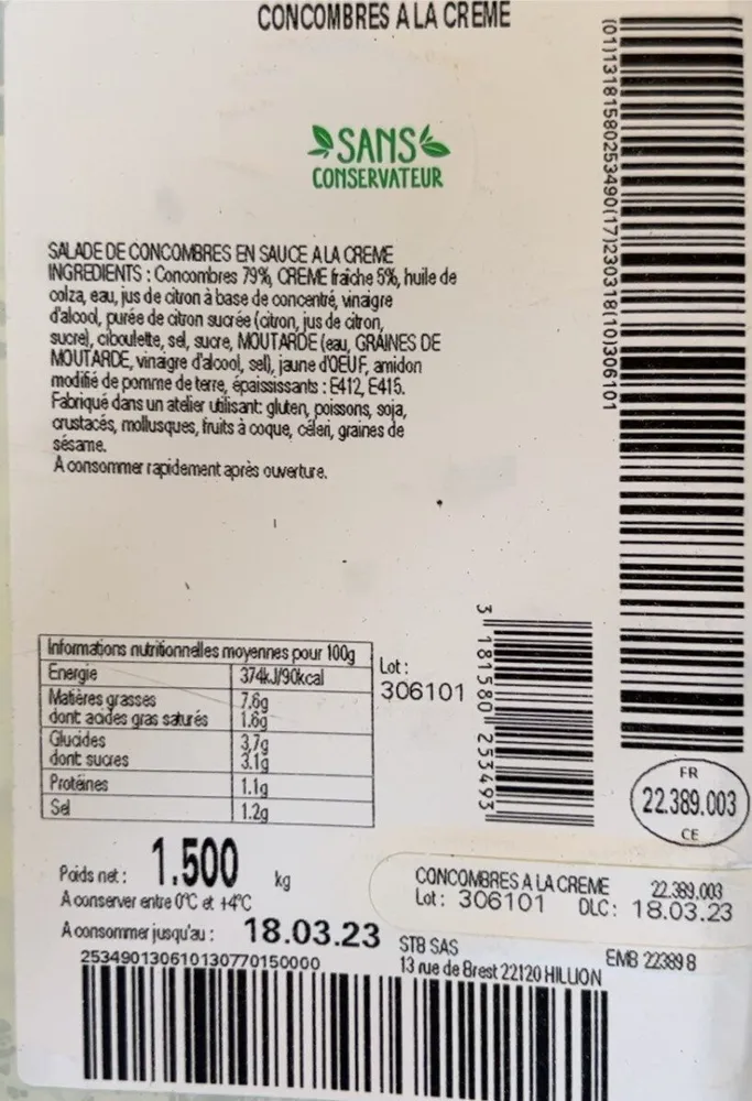 Concombres à la crème