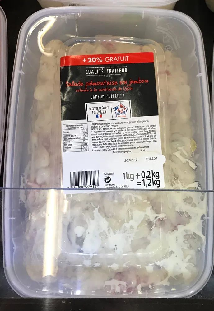 Salade piémontaise au jambon (+20% gratuit)