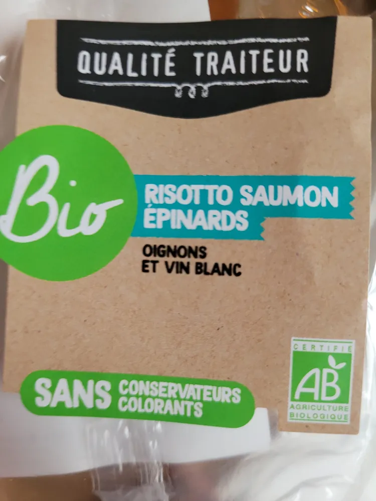 Risotto Saumon Epinards oignons et vin blanc