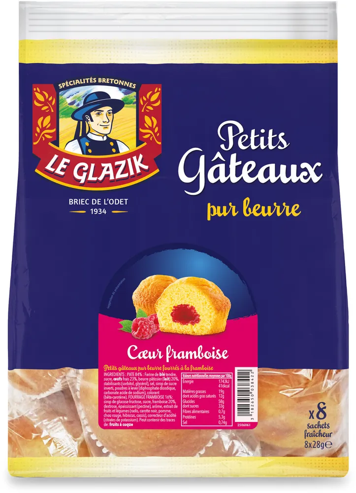 LE GLAZIK Petits gateaux - cœur Framboise - 304g (8x1p)