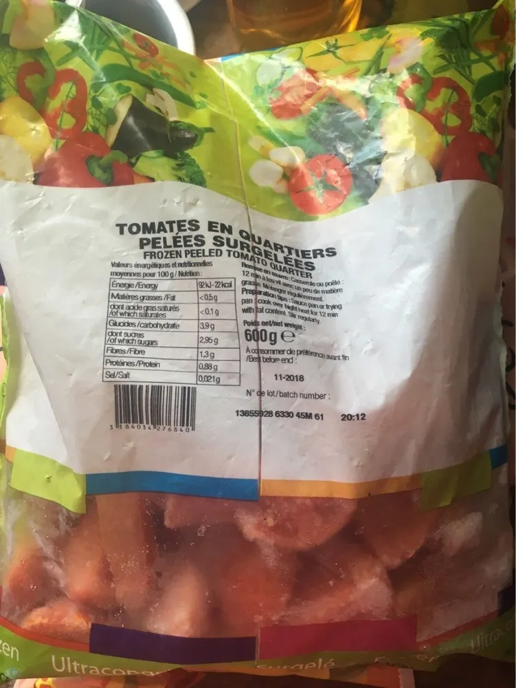 Tomates en quartiers pelées surgelées