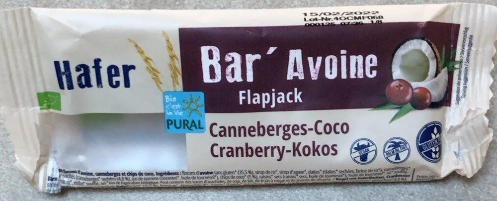 Bar’avoine Flapjack canneberges-coco