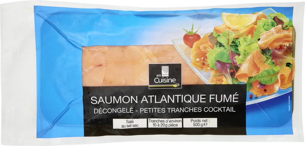 Saumon atlantique fume decongele - petites tranches cocktail